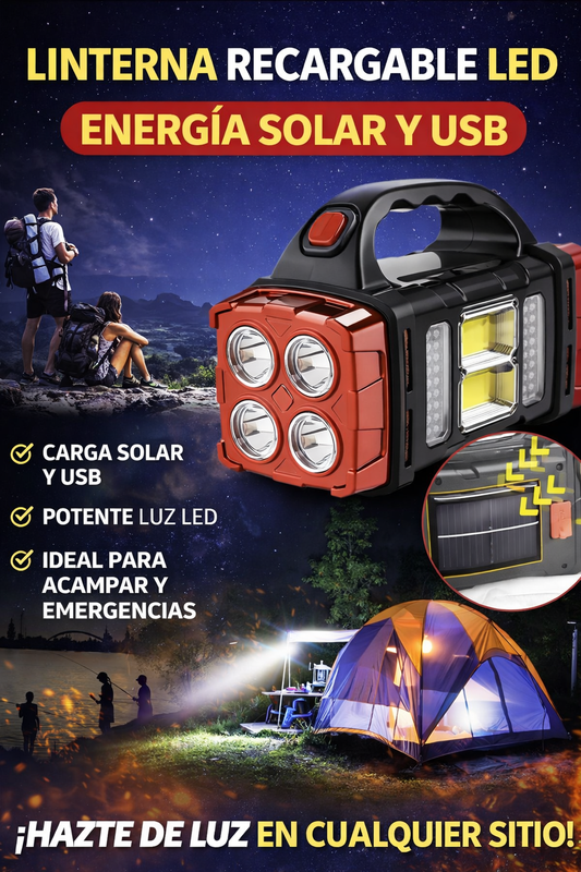 Linterna LED Carga Solar Portátil